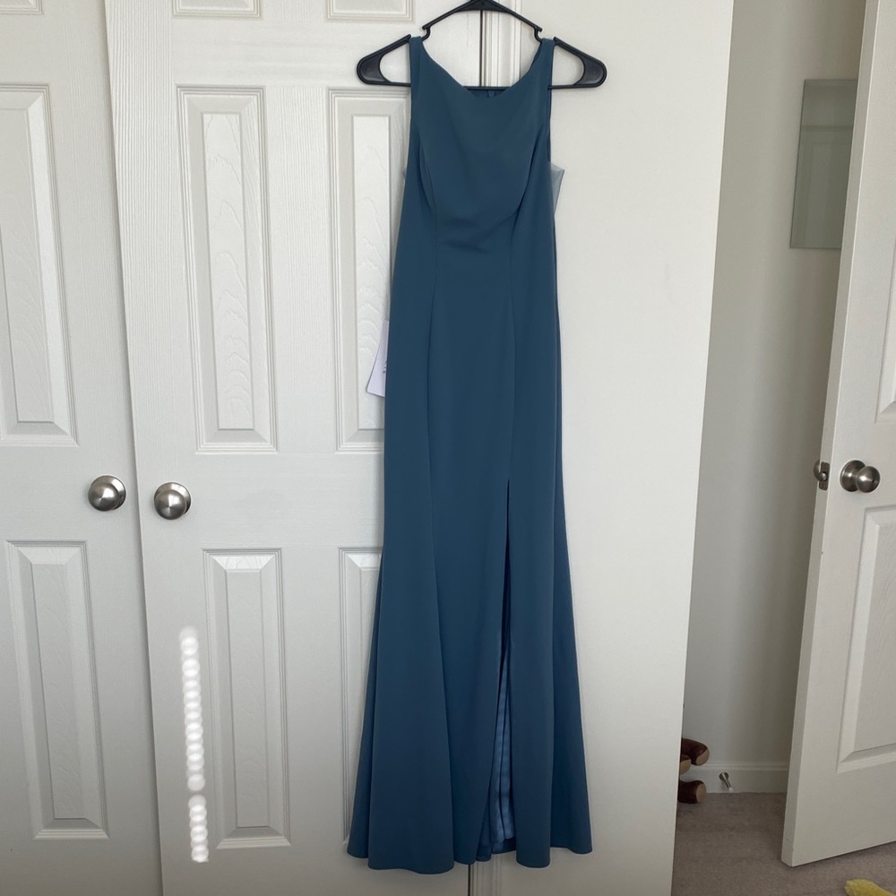 Azazie Teal Maxi Evening Gown with Front Slit